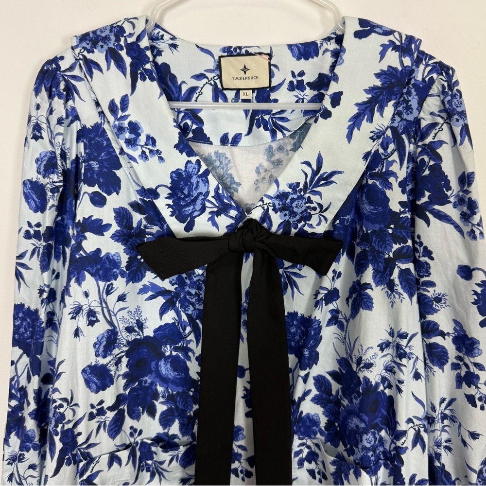 Tuckernuck Bella Dress Sapphire Bloom Womens XL Blue White Floral Neck Tie - Picture 5 of 16